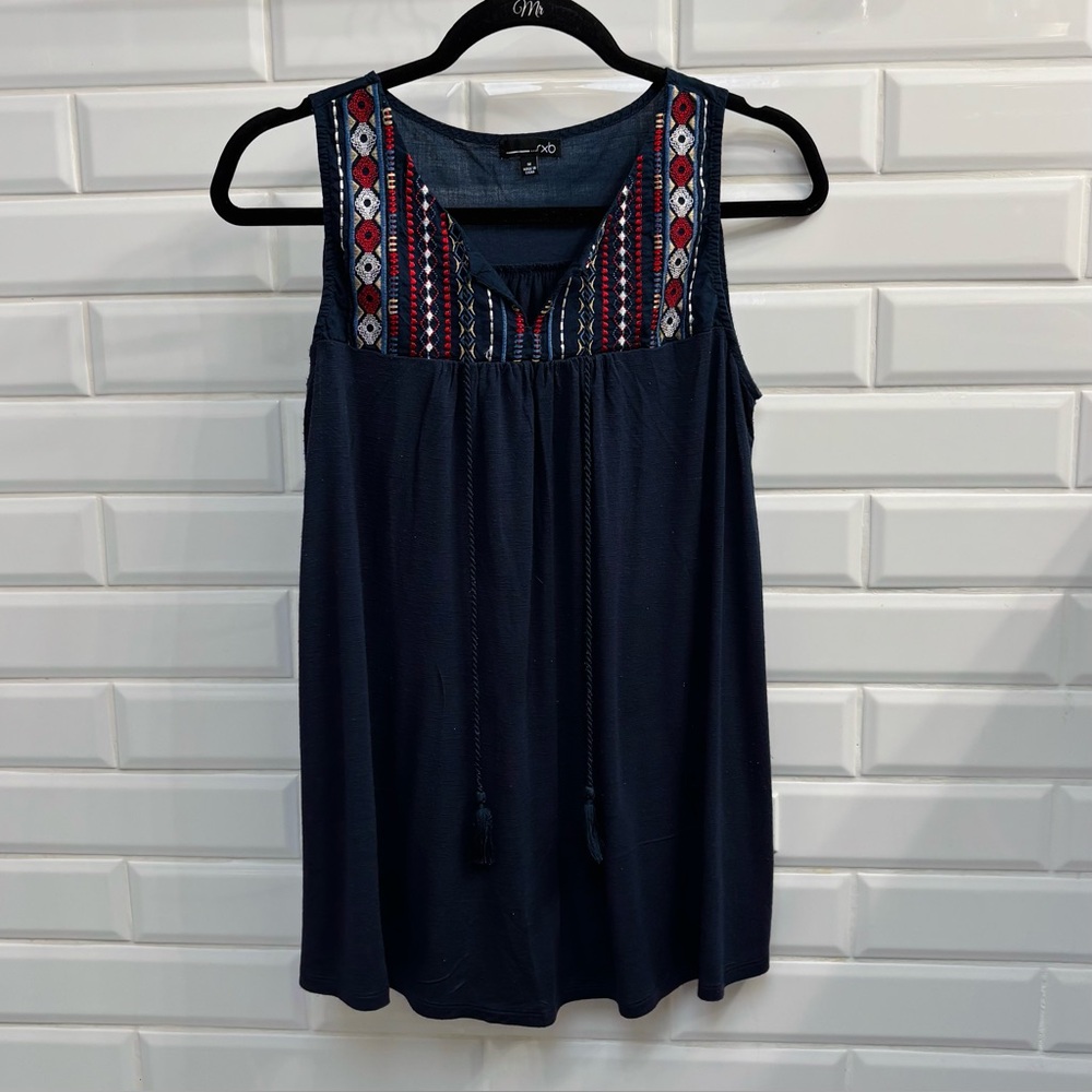 RXB Women’s Medium Navy Embroidered Bohemian Flowy Tank Top